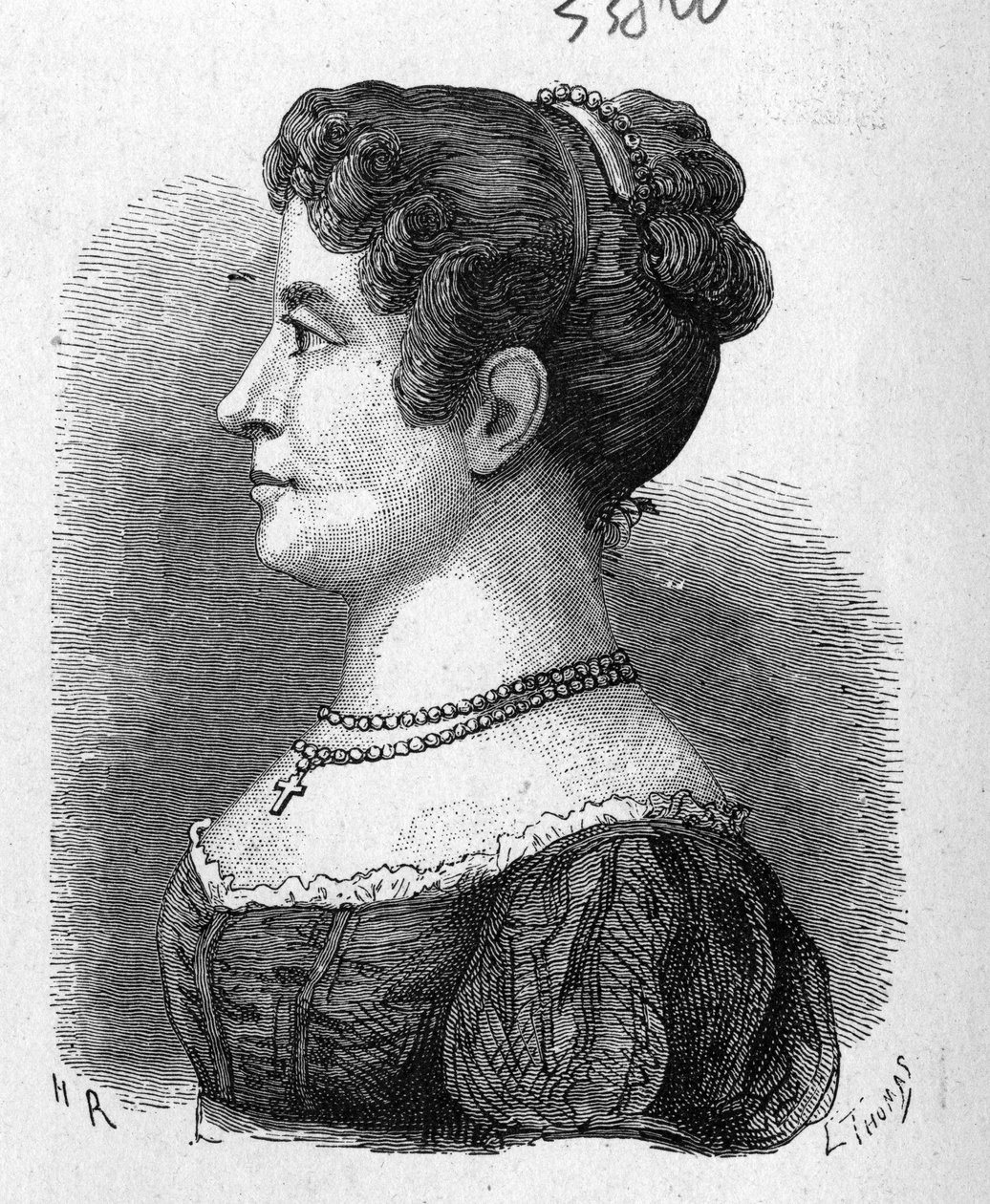 Portrét Elisy Garnerinové, neteře Garnerina, která vyzkoušela padák vynalezený posledně jmenovanou - v „“ Album of Science; proslulí učenci; Velké objevy “”” 1896. od French School
