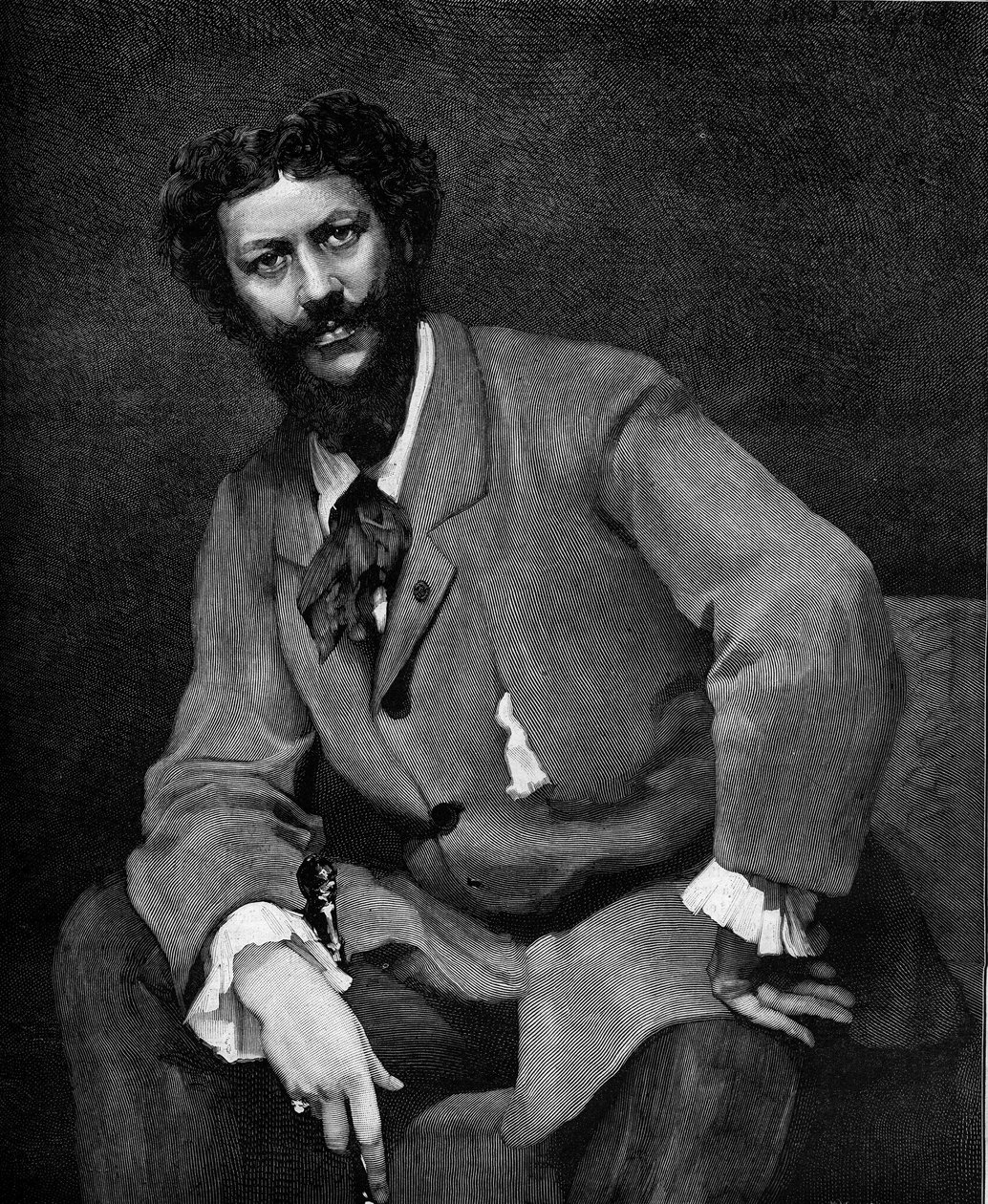 Portrét Emile Auguste Carolus Duran (Charles Duran nebo Carolus-Duran) (1837-1917), francouzský malíř. Rytina Valletty v „“The Illustrous World”” č. 1204 z 24. dubna 1880. od French School