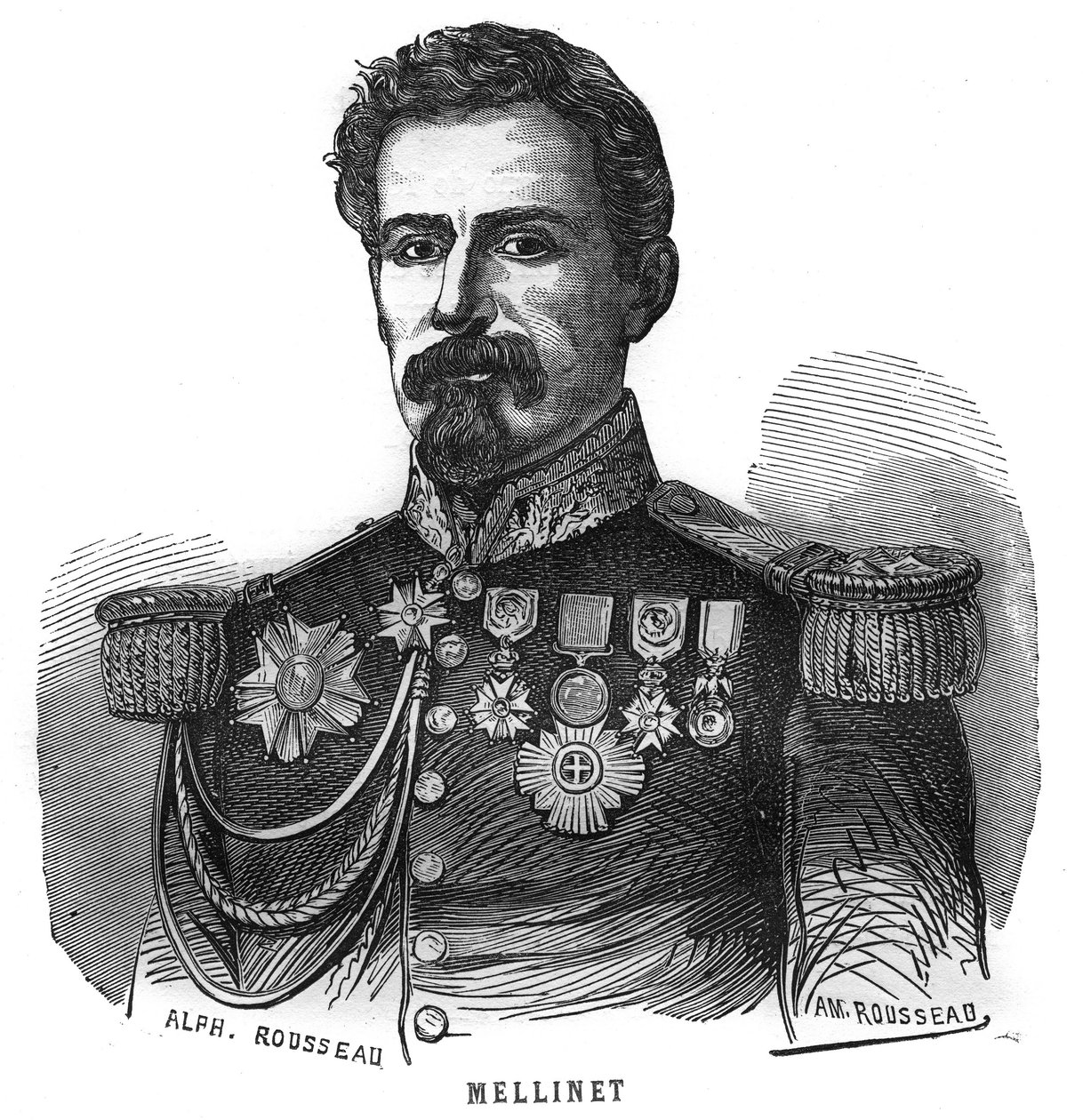 Portrét Emile Henry Mellinet (1798-1894) francouzský generál. Rytina v „Les Illustrations De L