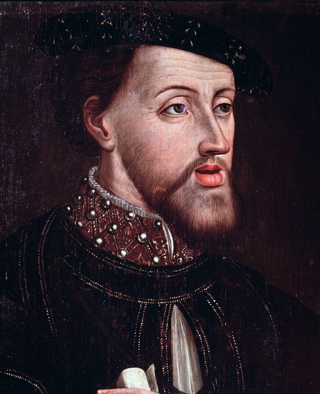 Portrét císaře Karla V. (1500-1558) Detail Anonymní obraz Francouzské školy 16. století Chantilly musee Conde od French School