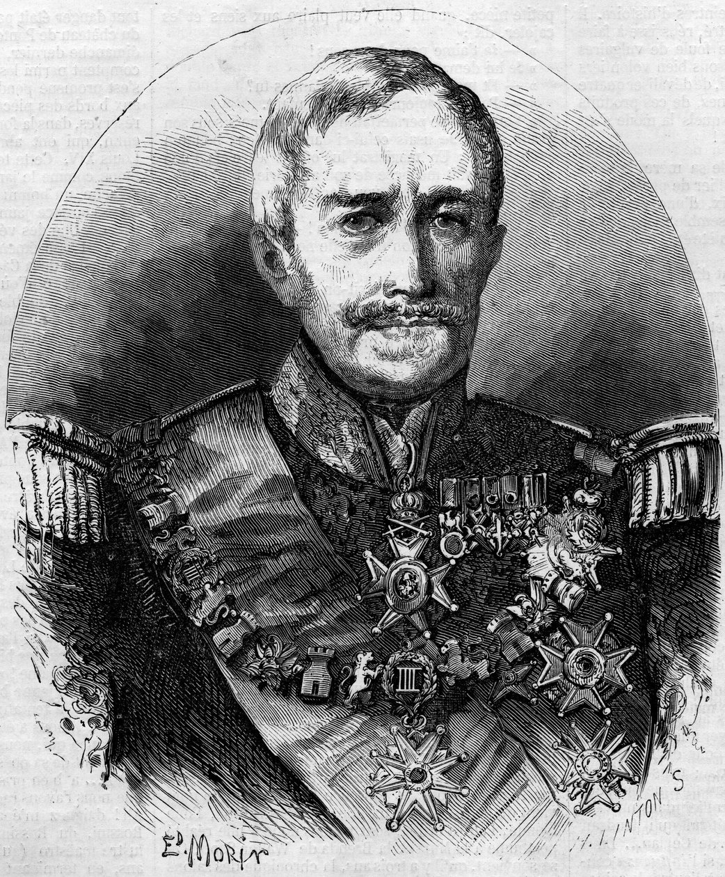 Portrét Spirit Victor Elisabeth Boniface de Castellane (1788-1862), francouzský maršál. Rytina v „“ Le Monde Illustré““ č. 56 z 1. května 1858. od French School