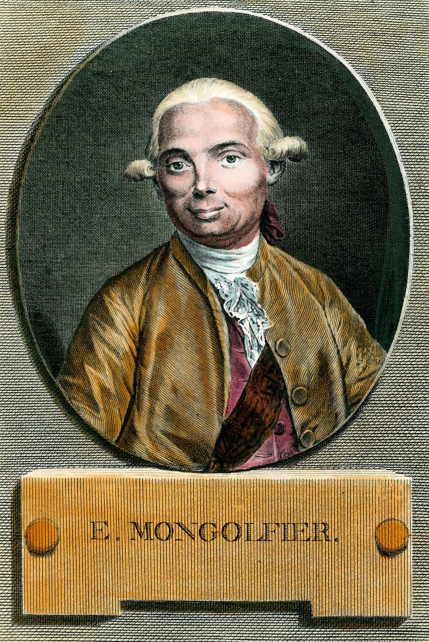 Portrét Etienna de Montgolfiera (1745 - 1799), vynálezce horkovzdušného balónu. Rytina 18. století. Soukromá sbírka. od French School