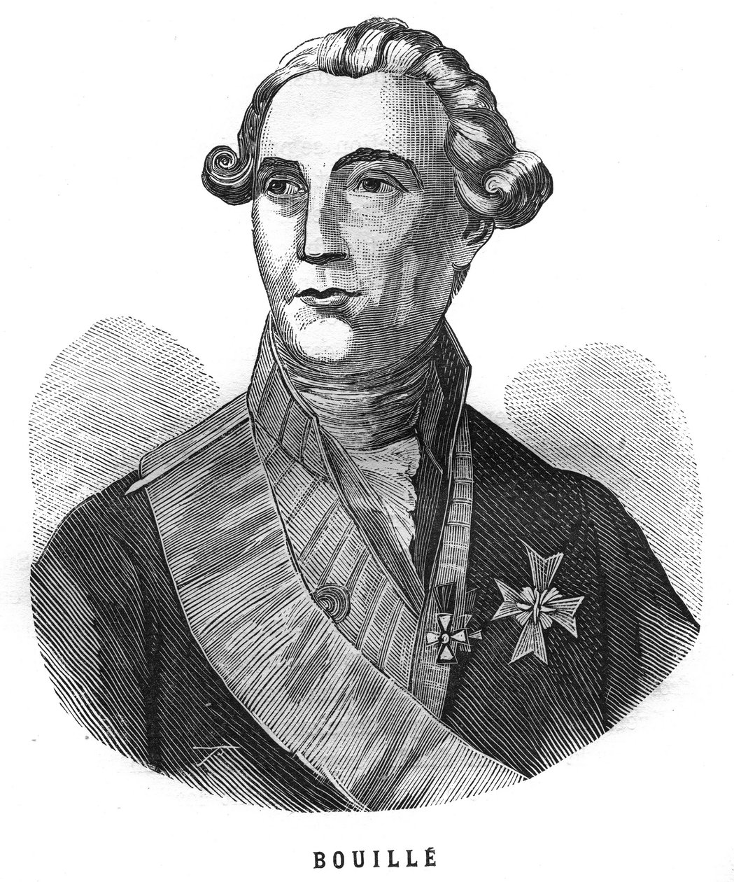 Portrét Francois Claude Amour, markýz de Bouille (1739-1800), francouzský generál. Rytina v „Les Illustrations De L