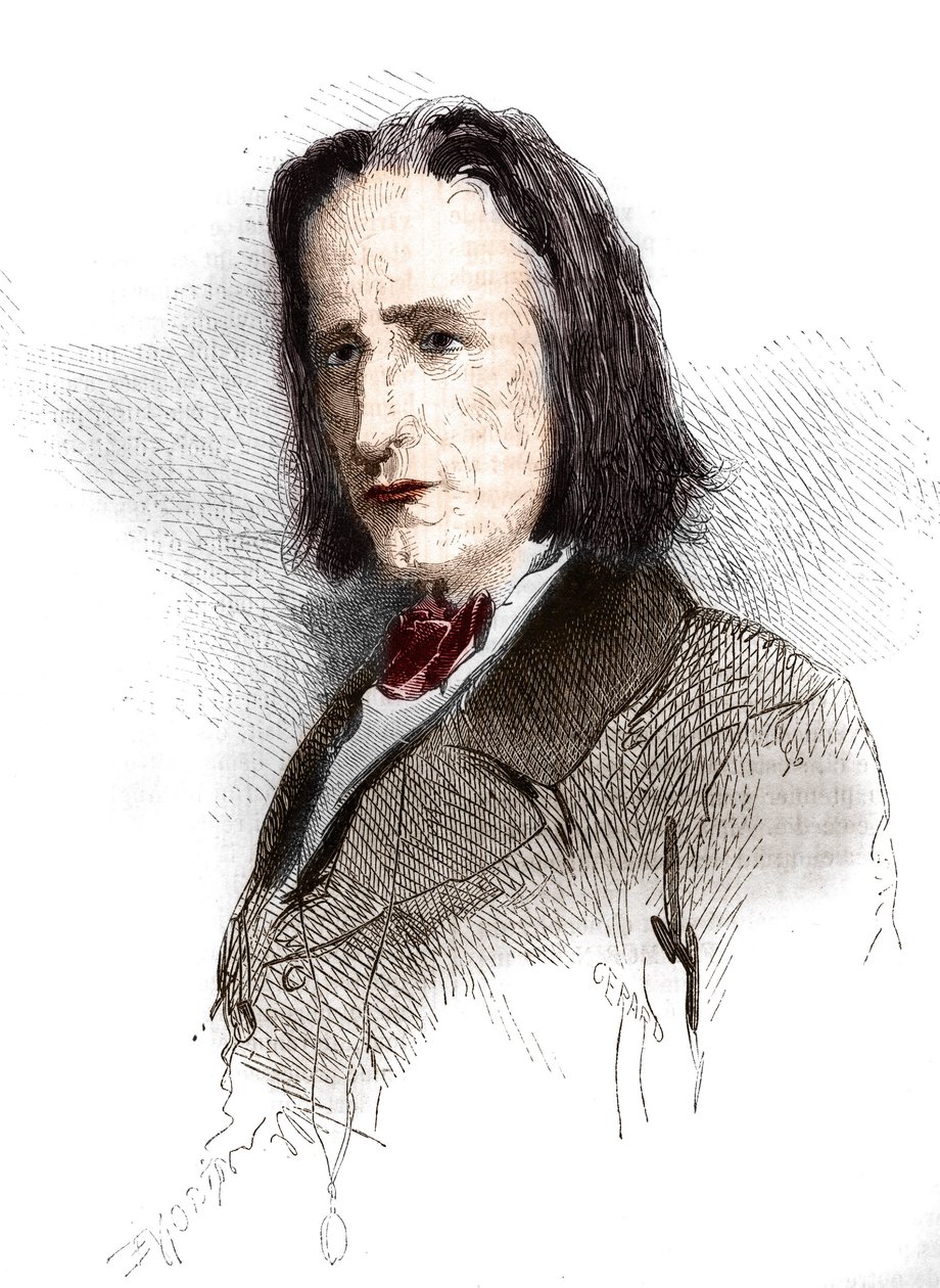 Portrét Franze Liszta (Listz) (1811-1886), maďarského skladatele a klavíristy. Rytina z let 1865-1866. od French School