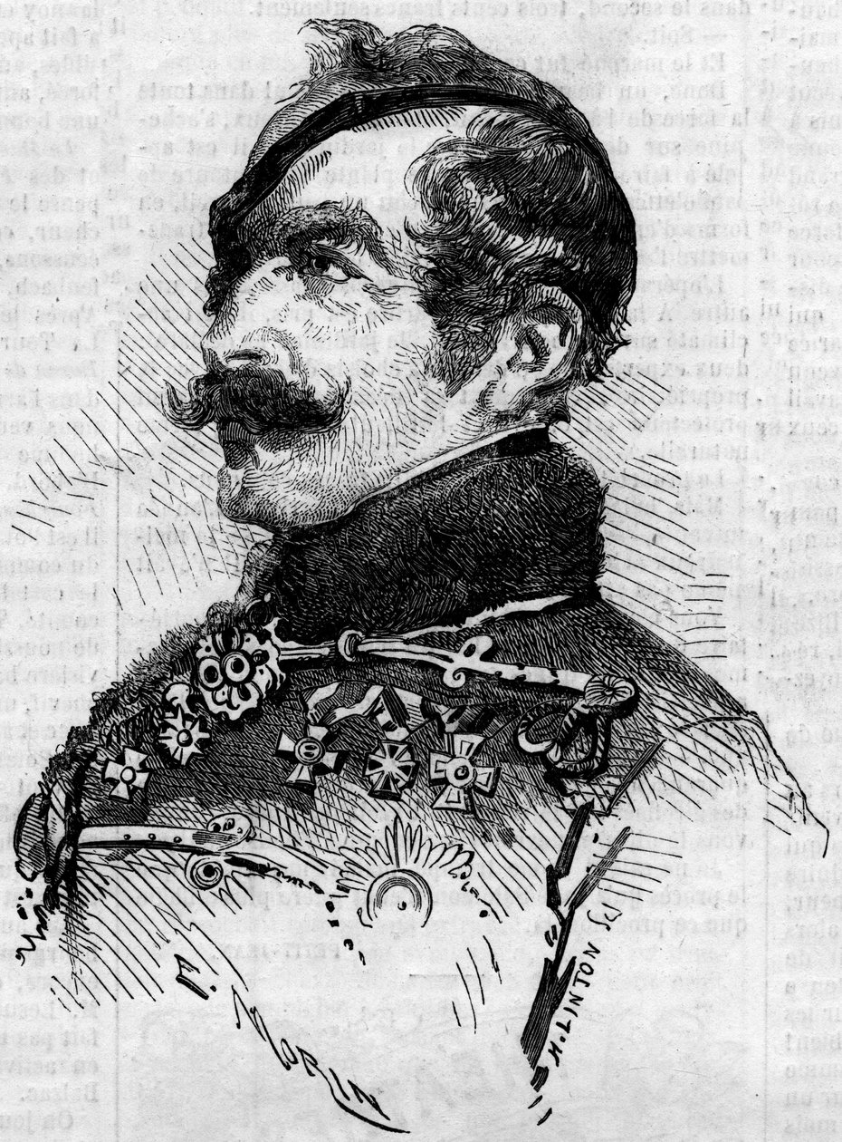 Portrét Franze von Schlicka (1789-1862), polního marechála, generálního velitele rakouské armády v Itálii během Risorgimenta v roce 1859. Rytina v „“ Le Monde Illustré““ č. 115 z 25. června od French School