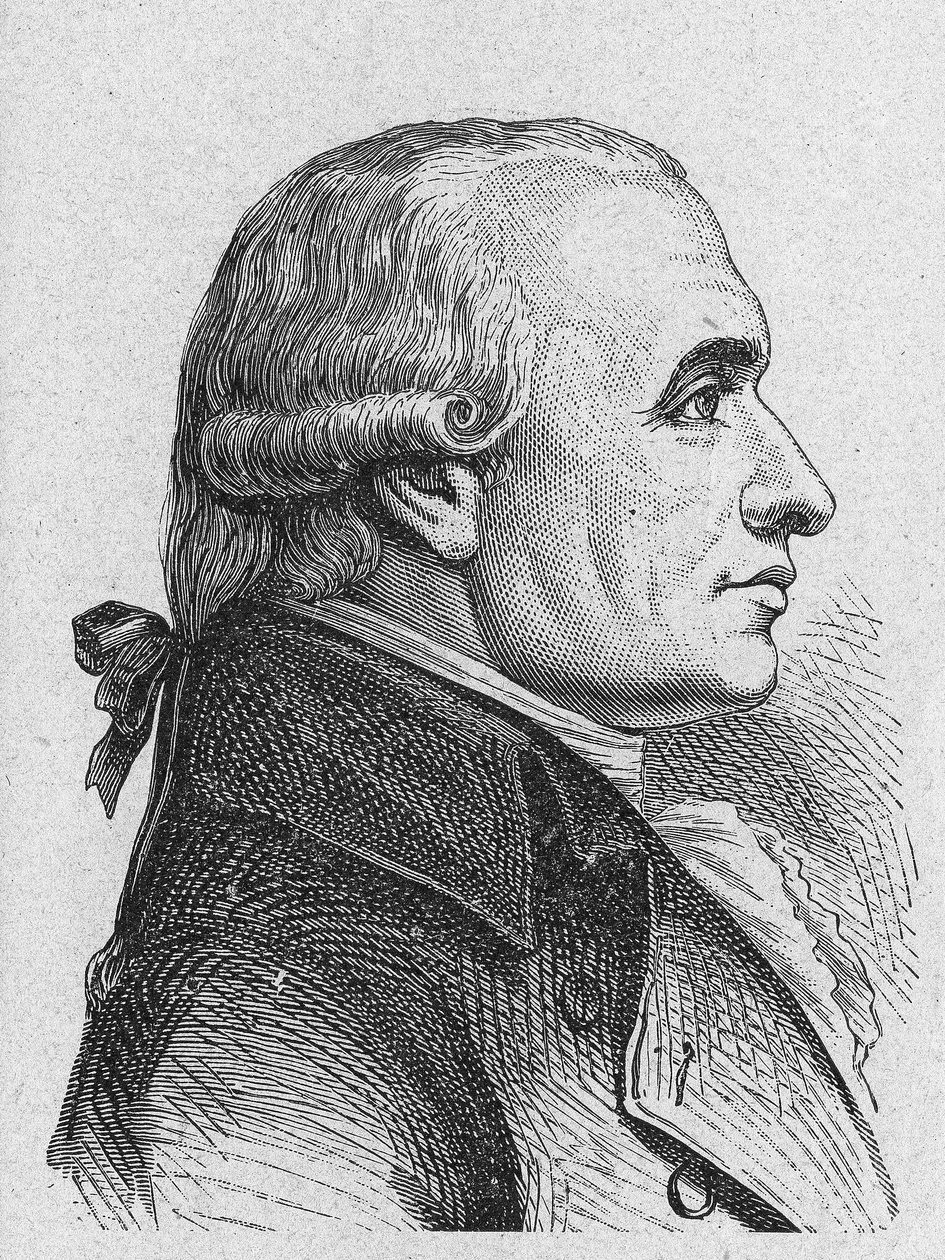 Portrét Gasparda Monge, hraběte z Peluse (1746 - 1818), francouzského matematika - v „Album de la Science; věhlasní vědci; Velké objevy “”” 1896. od French School