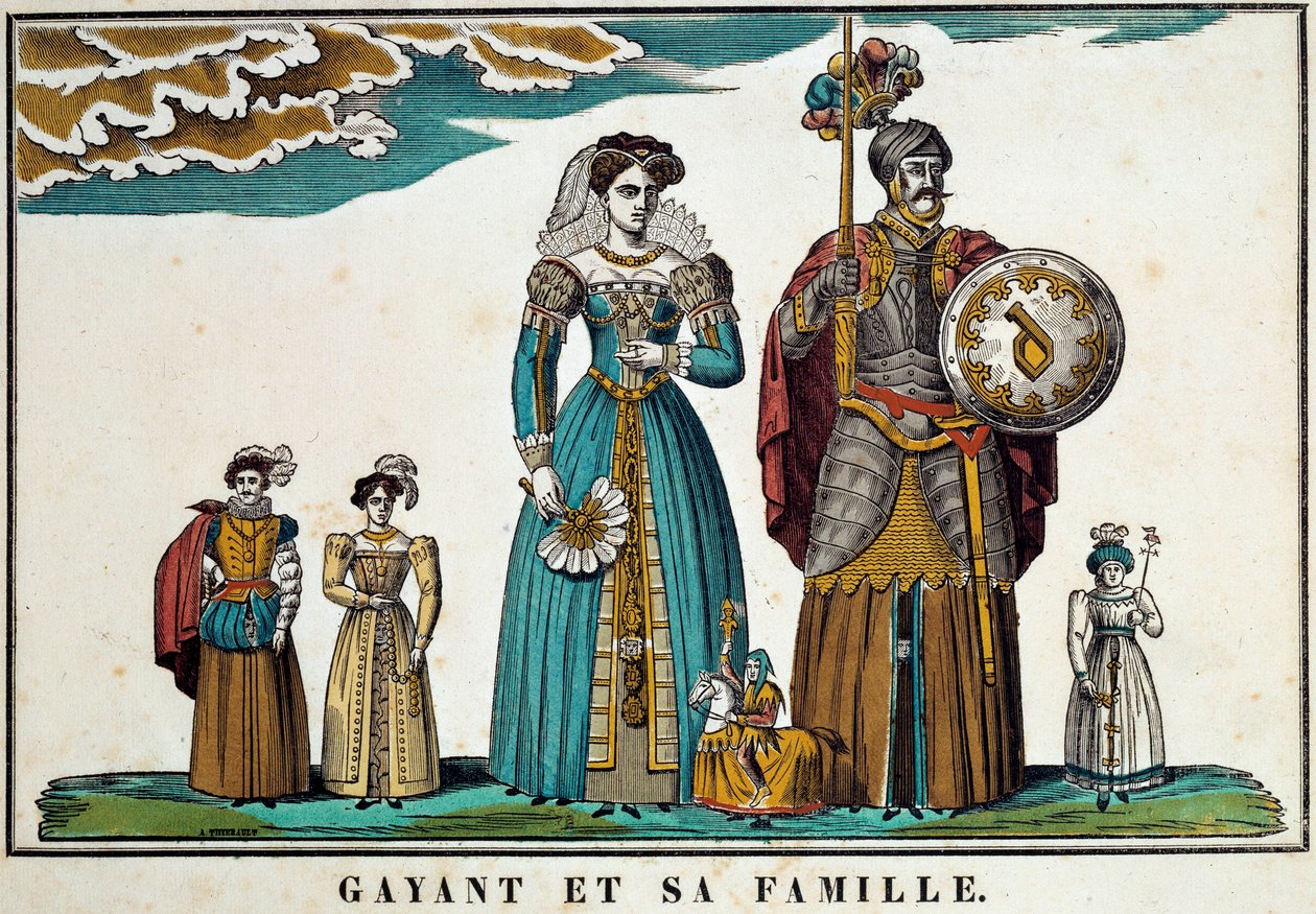 Portrét Gayanta, obra symbolizujícího město Douai, zobrazuje s jeho rodinou: jeho manželku Marie Cagenonovou a jeho tři děti Jacquota, Fillona a Binbina. 18. století, rytina, snímky od Belforta. Ferrandova sbírka od French School
