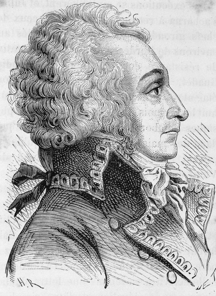 Portrét generála Alexandra vikomta de Beauharnais (1760-1794), obviněného z toho, že v roce 1793 špatně bránil Mohuč, byl gilotinou - v „L