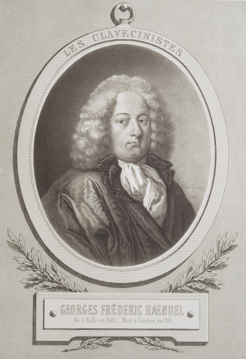 Portrét George Fredericka Händela (1685-1759) frontispice hudební partitury od French School