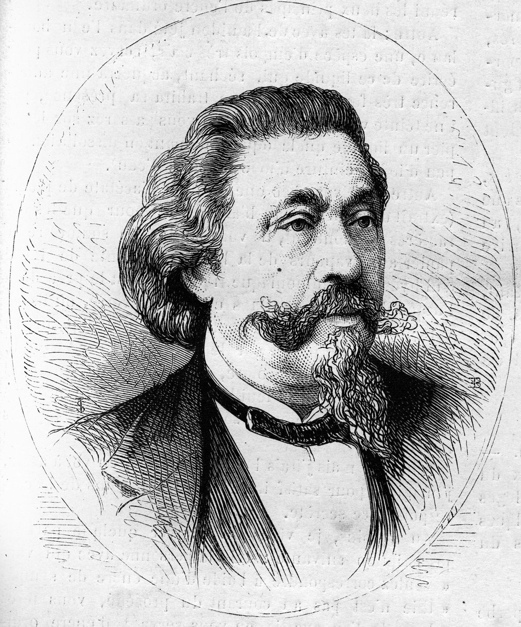 Portrét Georgese Hainla (1807-1873), francouzského dirigenta a violoncellisty. Rytina v „“ Le Monde Illustré““ č. 844 ze dne 13. června 1873. od French School