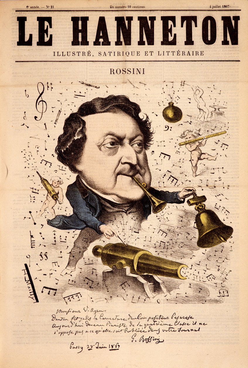 Portrét Gioacchina Rossiniho (1792-1868) - v "" Le Hanneton "" ze 4.7.1867 od French School