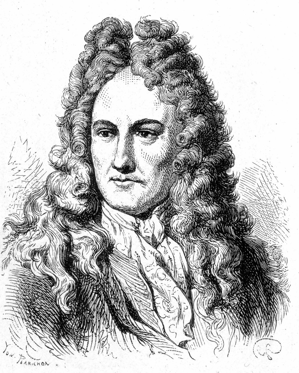 Portrét Gottfrieda Wilhelma von Leibniz (1646 - 1716), německého filozofa a učence - v „“ Album of Science; proslulí učenci; Velké objevy “”” 1896. od French School