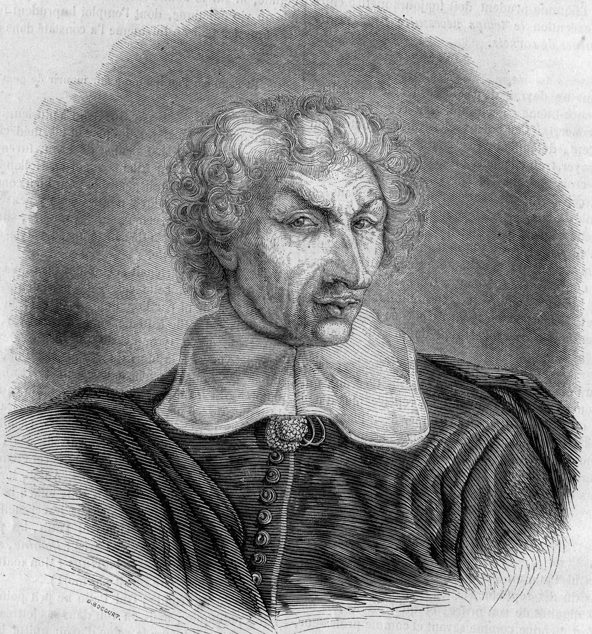 Portrét Gui (Guy) Patina (1601-1672), francouzského lékaře a spisovatele. Rytina od Bocoura v ""Le Magasin malebné"" od French School