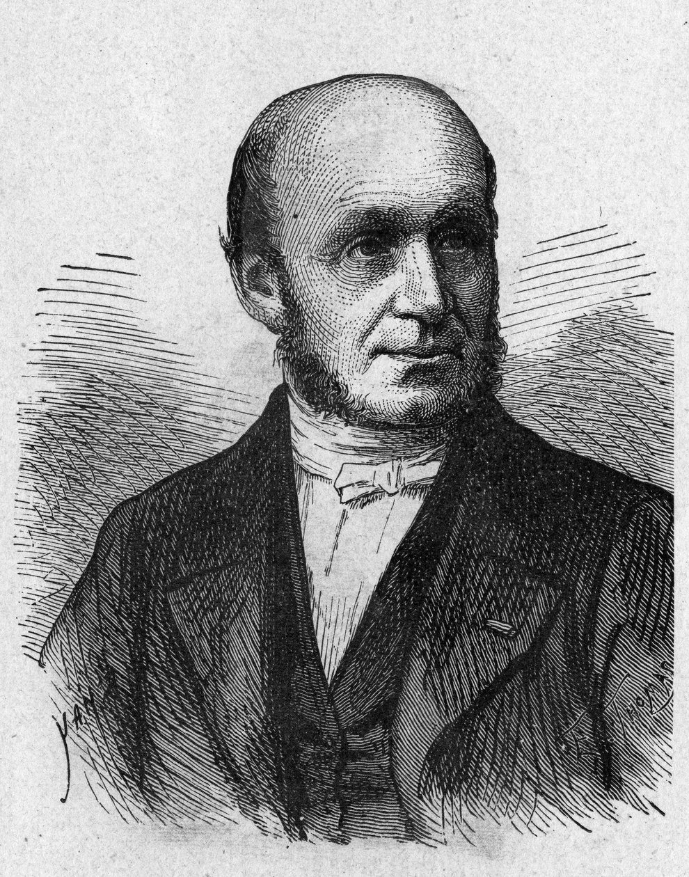 Portrét Guillauma Benjamina Duchenne de Boulogne (1806 - 1875), francouzského lékaře - v „Album de la Science; věhlasní vědci; Velké objevy “”” 1896. od French School