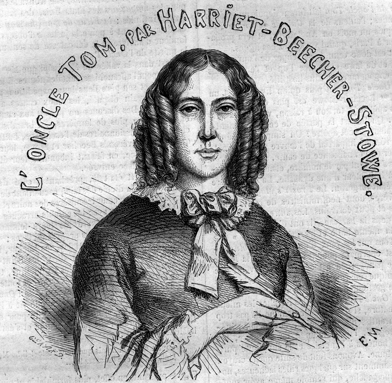 Portrét Harriet Beecher Stoweové (1811-1896), americké spisovatelky, autorky Kabiny strýčka Toma. Rytina z roku 1852. od French School
