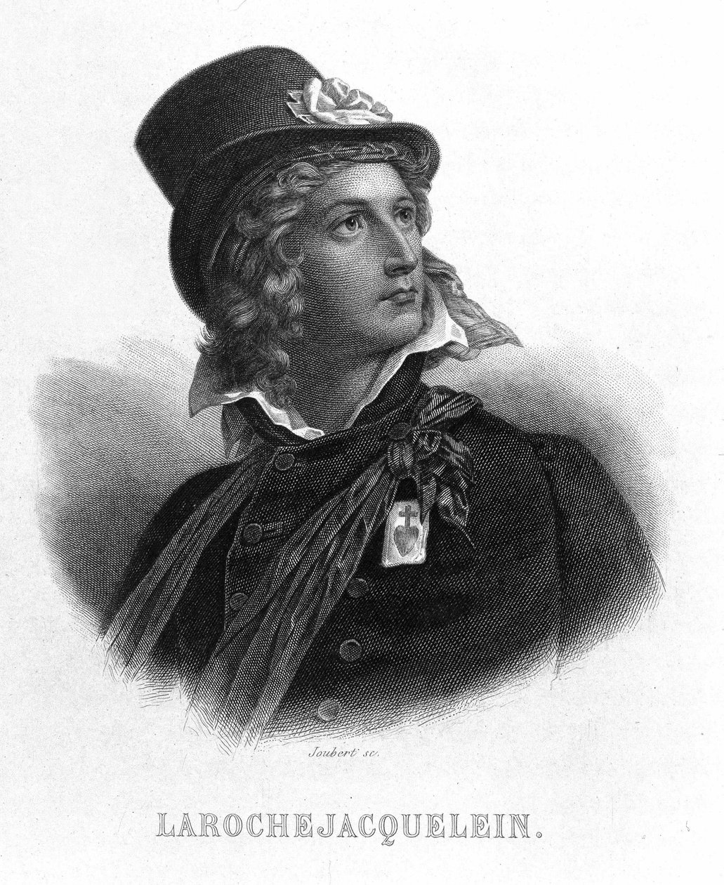 Portrét Henri du Vergier, hrabě z La Rochejaquelein (nebo Verger de La Rochejacquelein) (1772-1794). Na hrudi má odznaky prodejců. - v “”Revolution francaise”” od Thierse. 19. století od French School