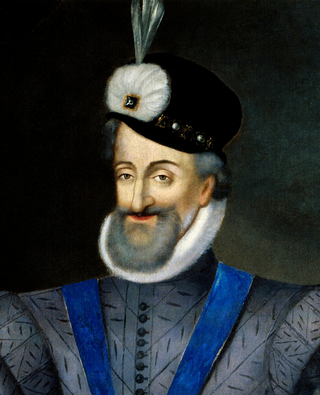 Portrét francouzského krále Jindřicha IV. (1553-1610). Detail. Anonymní francouzské malířství 17. století. Olej na plátně. Rozměr: 0,95 x 1,13 m. Povinná zmínka: Sully sur Loire, Chateau de Sully od French School