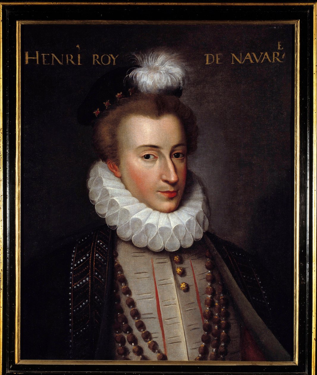 Portrét Jindřicha IV. (1553-1610) francouzského krále Malba francouzské školy. Slunce 16. století. 0,51x0,61m. Pau, hradní muzeum od French School