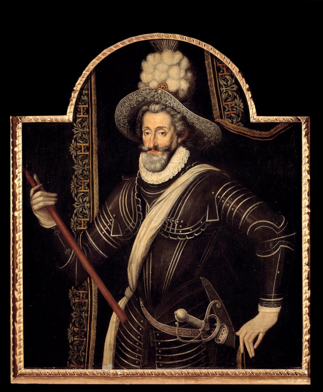 Portrét Jindřicha IV. v bílém kyryse a chocholu, krále Francie a Navarry (1553-1610) Anonymní obraz francouzské školy 16. století. Ztlumit. 1,15x0,99 m. od French School