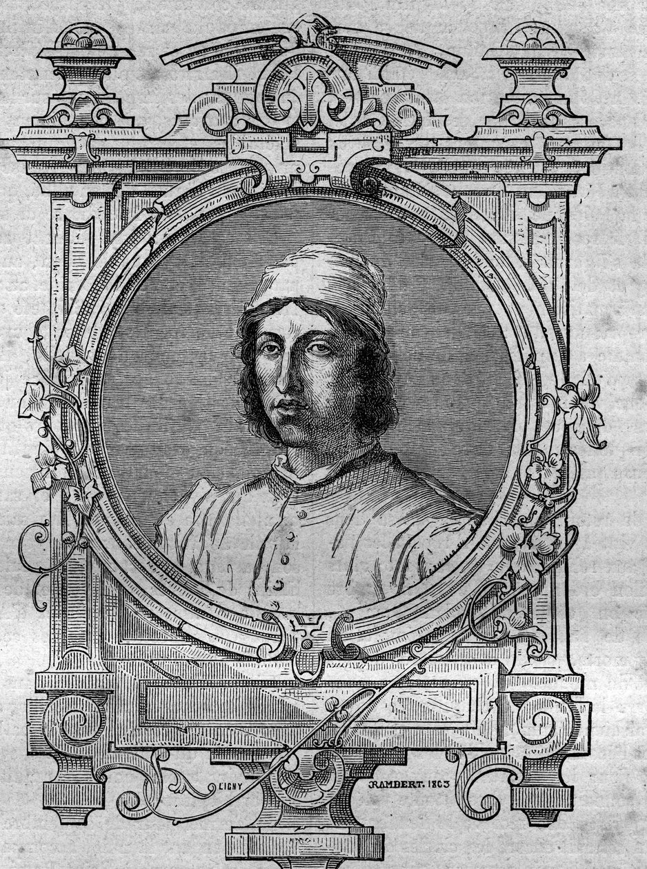 Portrét Herimara, opata Saint Denis z Remeše (zemřel 1070). Rytina do „Historie papežů-králů-královen-a-císařů v průběhu staletí““ od Maurice Lachatre od French School