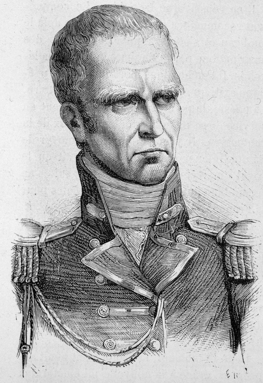 Portrét Hudsona Lowea, britského generála (1769 - 1844), jmenovaného guvernérem Svaté Heleny v roce 1815, byl Napoleonovým žalářníkem - v „Dějinách Francie“ od Henriho Martina od French School