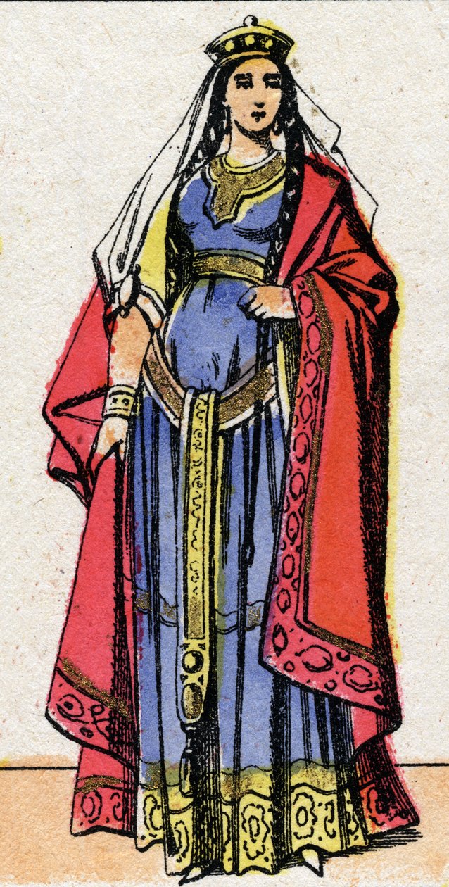Portrét Ingonde (Ingundis) (6. století) Královna franků, manželka krále Clotaire I. Epinal zobrazení z konce 19. století. Soukromá sbírka. od French School