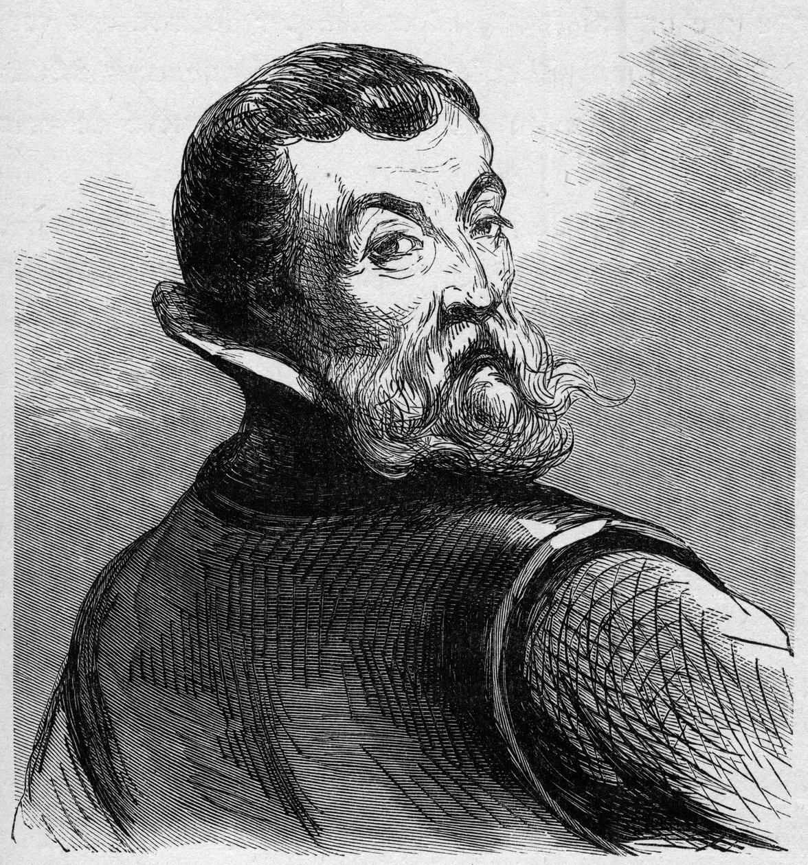 Portrét Jacquese Cartiera (1491-1557). Francouzský mořeplavec a průzkumník. Rytina v „La Marine et les colonies: commerce“ od French School