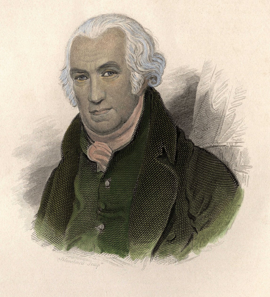 Portrét Jamese Watta (1736-1819), skotského inženýra a mechanika. v "" Portraits des Hommes Užitečné" od French School