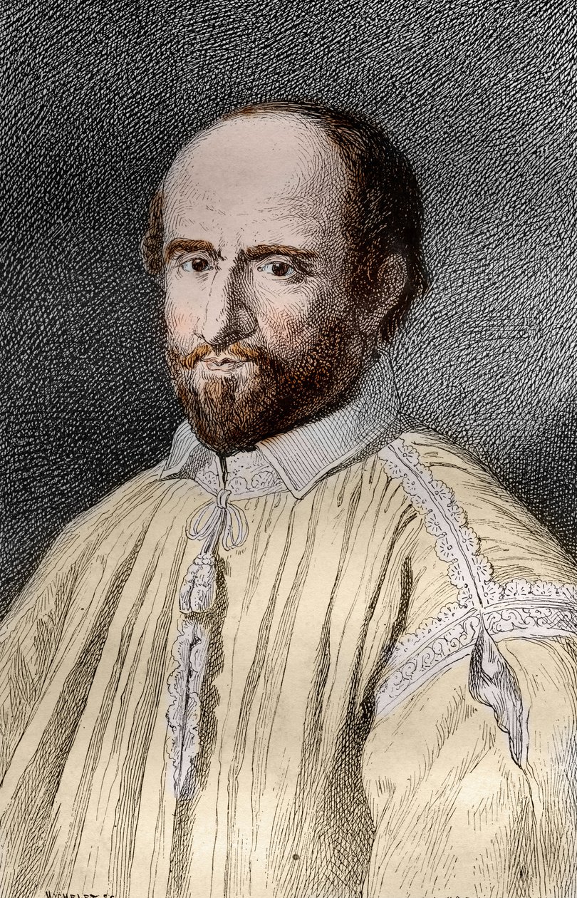 Portrét Jeana Duvergiera de Hauranne (1581-1643), abbé ze Saint-Cyran, francouzský řeholník a teolog jansenista (Jean du Vergier de Hauranne, abbé ze Saint Cyran (1581-1643) francouzský mnich, který zavedl jansenismus do Francie) Rytina z „ Les záhad od French School