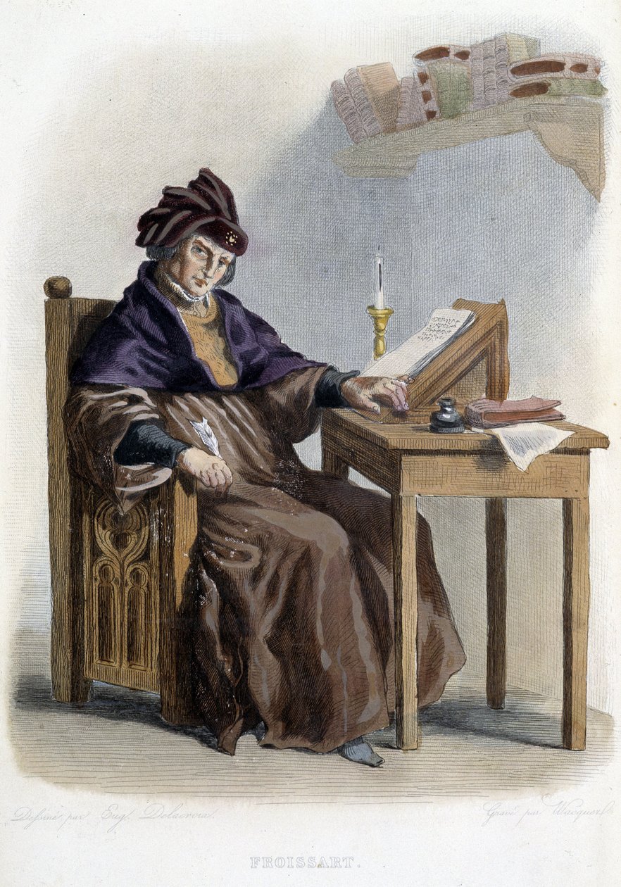 Portrét Jeana Froissarta (1337-1404) ve „Francouzském Plutarchovi“, vydání Mennechet od French School