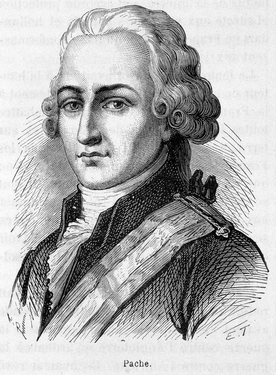 Portrét Jeana Nicolase Pache (1746-1823), francouzského politika, který vyryl na veřejné památky motto Francouzské republiky: „Liberté, Egalité Fraternité““ - rytina od French School