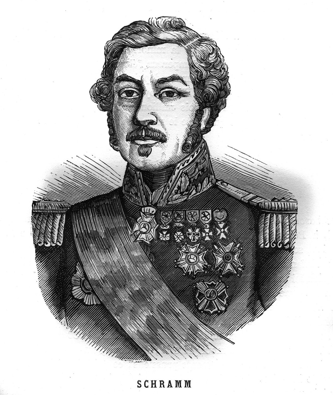 Portrét Jean Paul Adam Schramm (1789-1884) francouzský generál. Rytina v „Les Illustrations De L