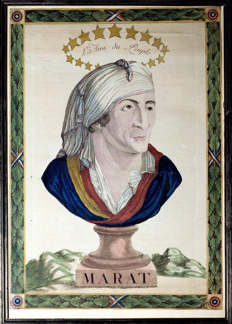 Portrét Jeana Paula Marata, francouzského lékaře, novináře a politika (1743-1793), přítele lidu. Lept silnou vodou a dlátem 18. století. Paříž, Musee Carnavalet. od French School