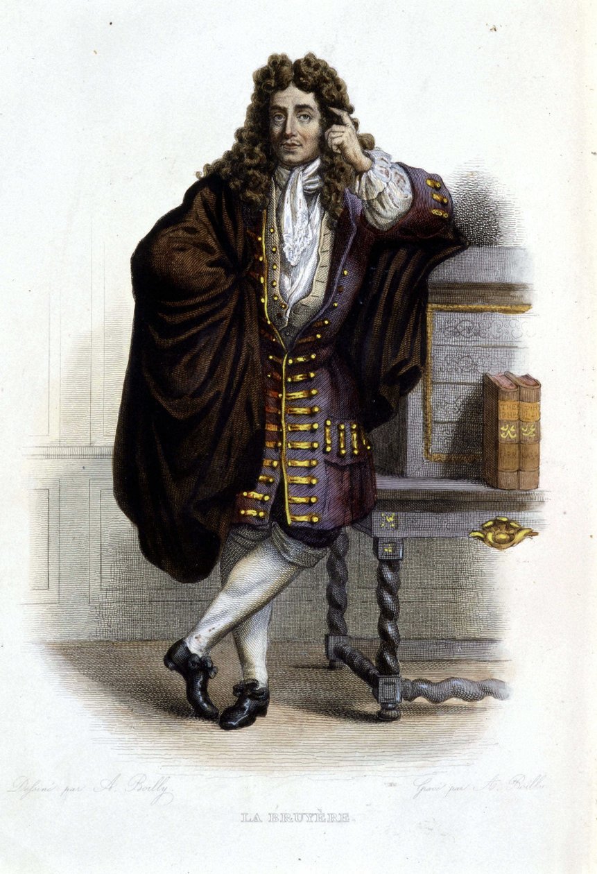 Portrét Jeana de La Bruyere, francouzského spisovatele a moralisty (1645-1696) v Ed. Mennechet, „Le Plutarque francais““ od French School