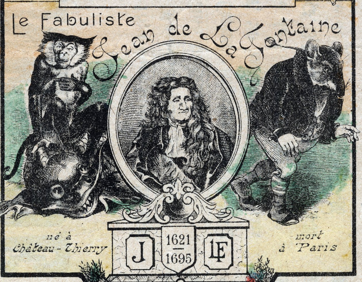 Portrét Jean de La Fontaine (1621-95). Vyobrazení Epinalu z konce 19. století. od French School