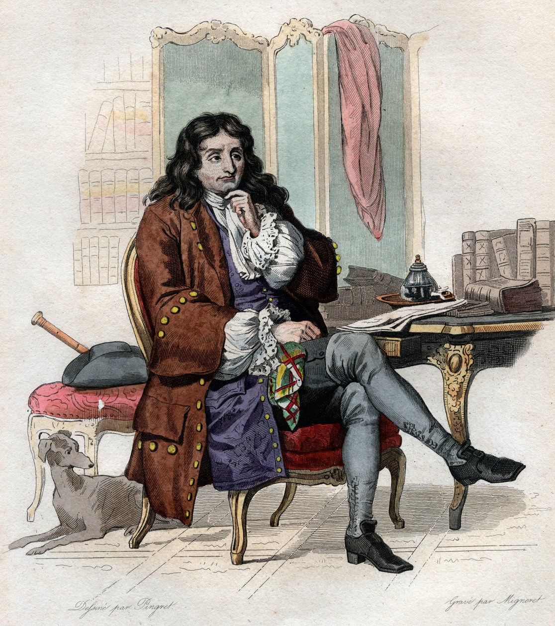 Portrét Jean de La Fontaine (Lafontaine) (1621-1695), francouzský fabulista a básník. od French School