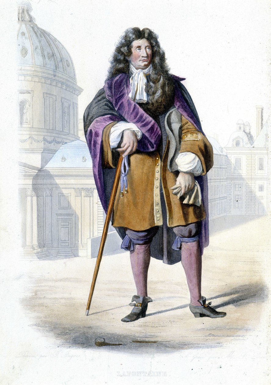 Portrét Jeana de La Fontaine, francouzského spisovatele (1621-1695) - v Ed. Mennechet, „“Le Plutarque francais““ od French School