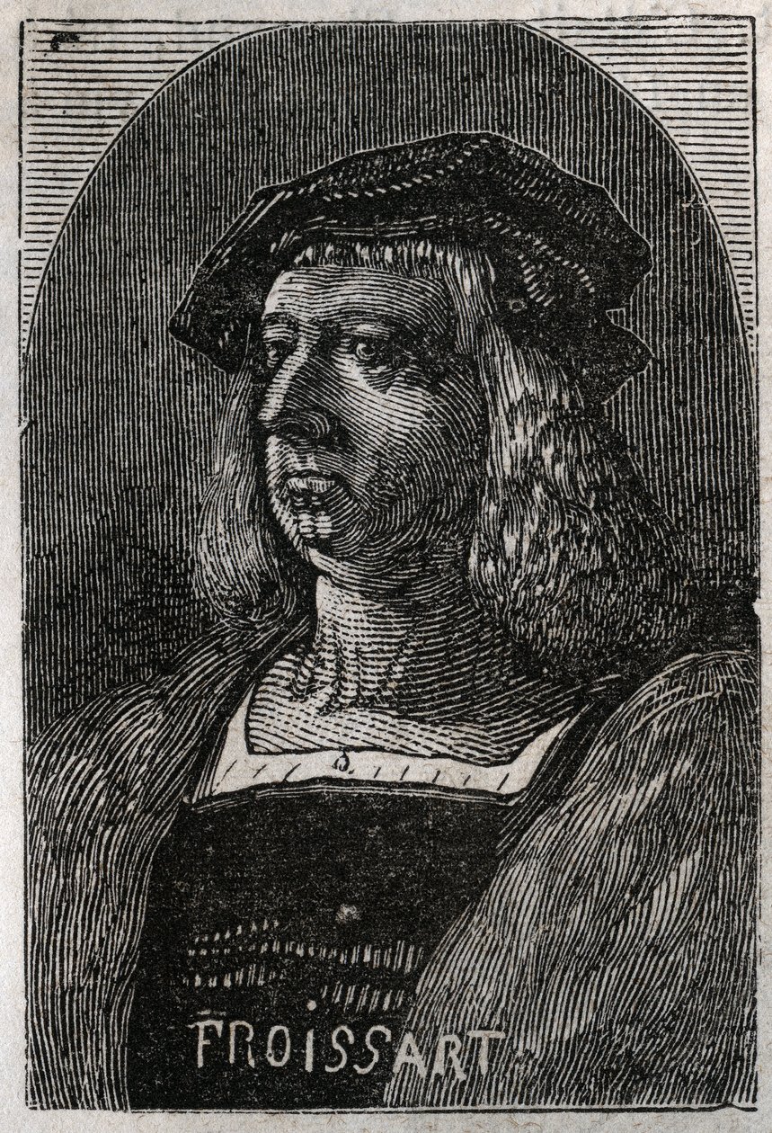 Portrét Johna Froissarta (Jean Froissart) (1337-1404), francouzských kronikářů středověké Francie - rytina v „“ Histoire de France““ od Victora Duruye (1811-1894) - 1882 od French School