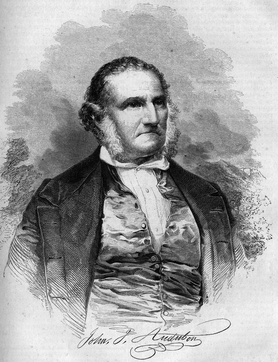 Portrét Johna Jamese Audubona (1780-1851), amerického ornitologa. Gravírování v „“Le Magasin malebné““ od French School