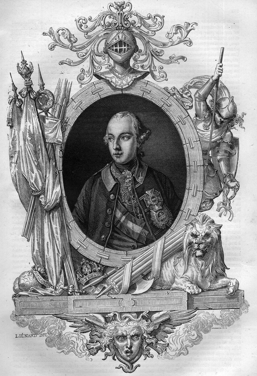 Portrét Josefa II. (1741-1790), rakouského císaře Rytina v „Histoire des Papes-King-Queen-and-Empereurs a travers les century“ od Maurice Lachatre od French School