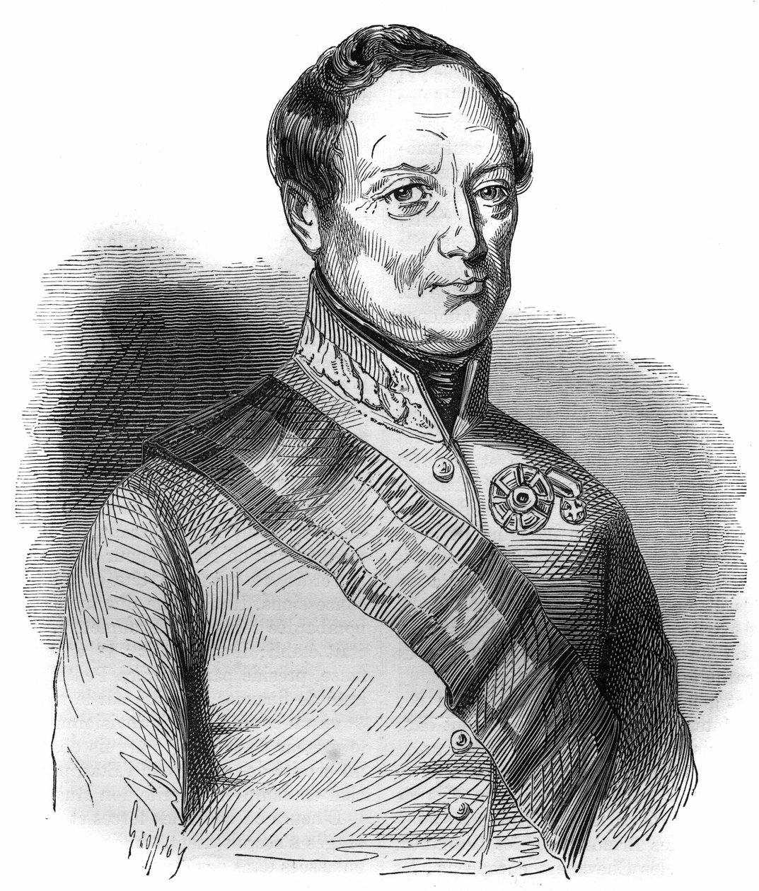 Portrét Josepha Wenzela Radetzky von Radetz (nebo hraběte Josepha Radeckého (1766-1858) rakouského maršála Rytina v „Historie papežů-králů-královen-a-císařů v průběhu staletí““ od Maurice Lachatre od French School