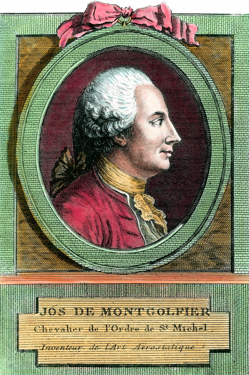 Portrét Josepha de Montgolfiera (1740 - 1810), vynálezce horkovzdušného balónu. Rytina 18. století. Soukromá sbírka. od French School