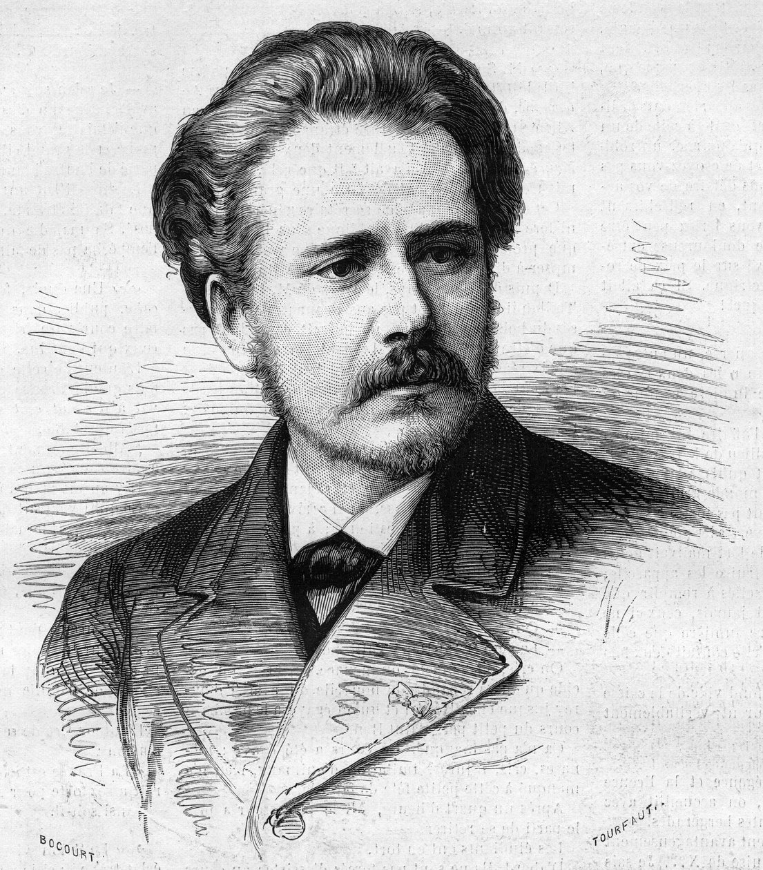 Portrét Julese Masseneta (1842-1912), francouzského skladatele. Rytina v „“ Le Monde Illustré““ č. 1047 z 5. května 1877. od French School