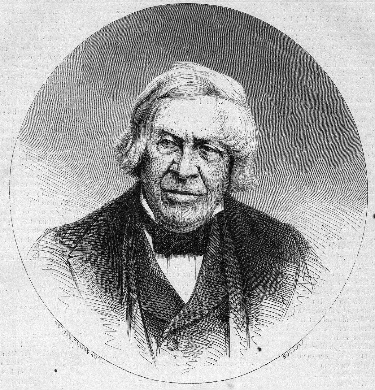 Portrét Julese Micheleta (1798-1874), francouzského historika a spisovatele. Rytina v „“ Le Monde Illustré““ č. 879 ze 14. února 1874. od French School