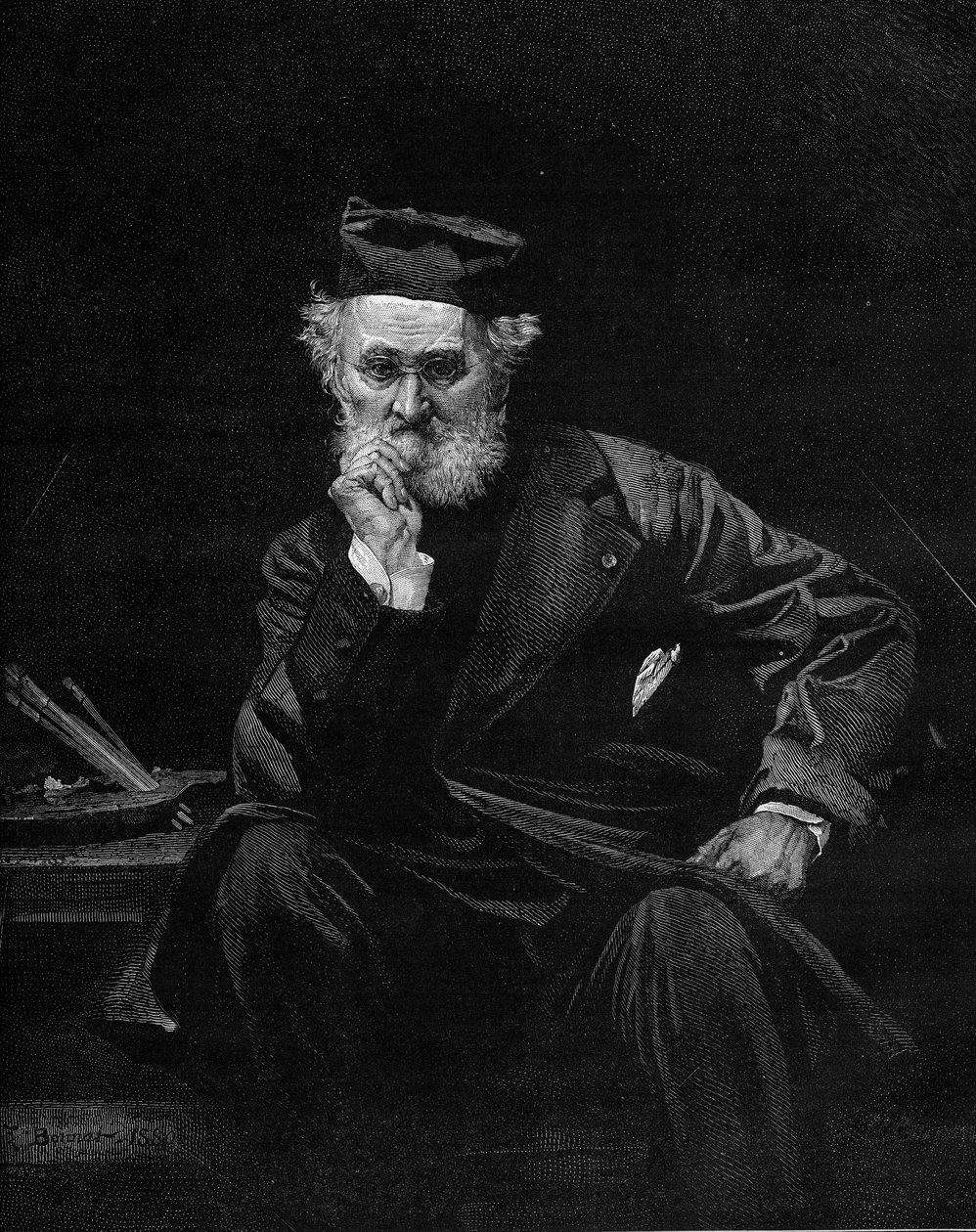 Portrét Leona Cognieta (1794-1880), francouzského malíře. Rytina v „“ Le Monde Illustré““ č. 1236 ze 4. prosince 1880. od French School