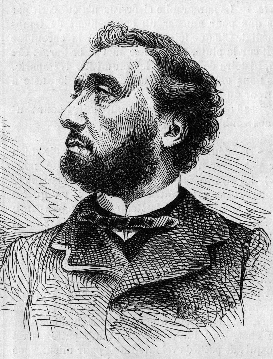 Portrét Leona Gambetty (1838-1882), francouzského politika. Rytina do „“ The Illustrated World““ č. 634 z 5. června od French School