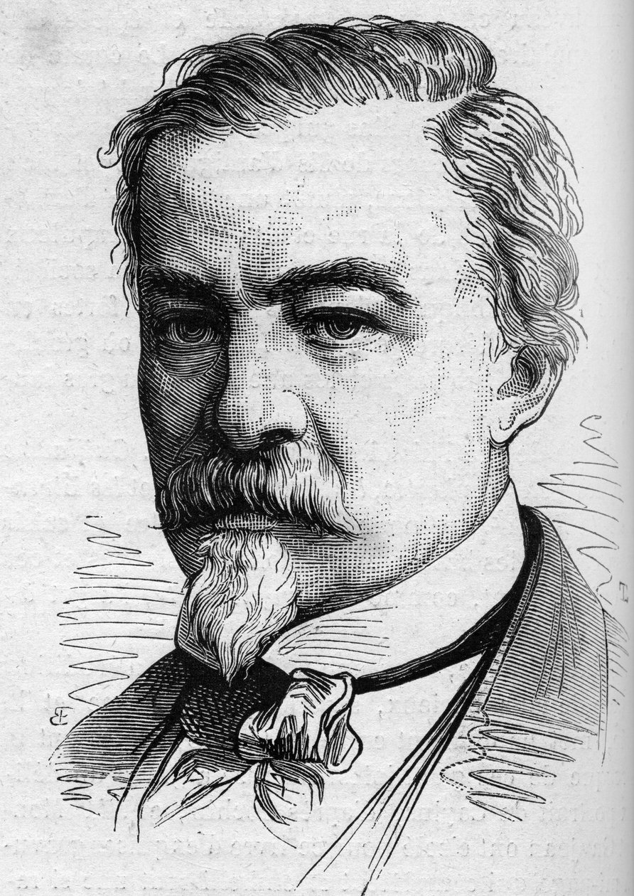 Portrét Leon Plee (1815-1879), francouzský novinář a spisovatel. Rytina v „“ Le Monde Illustré““ č. 1141 z 8. února od French School