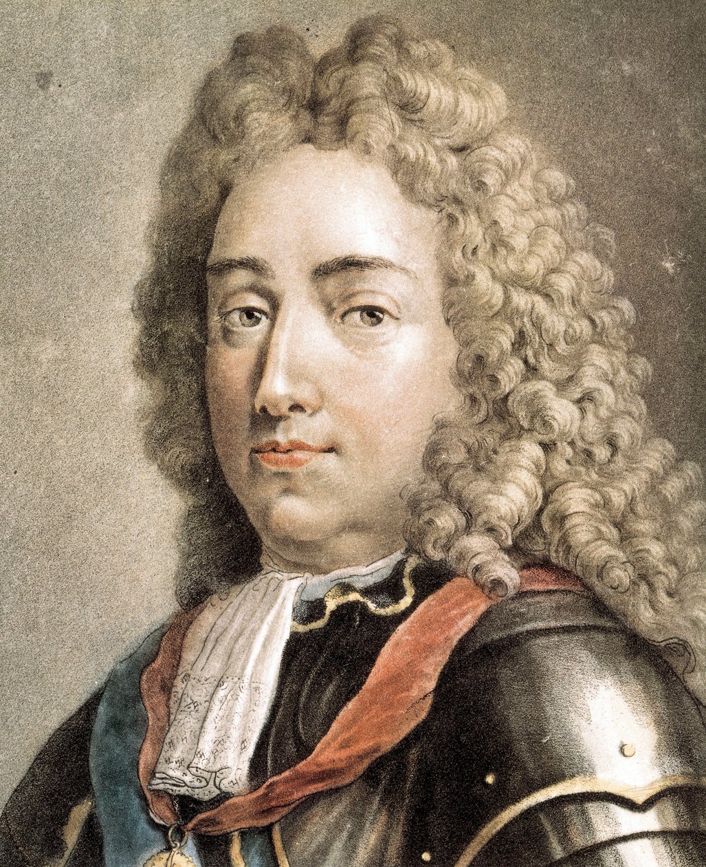 Portrét Ludvíka-Josefa Bourbonského, vévody z Vendome, barevná rytina od French School