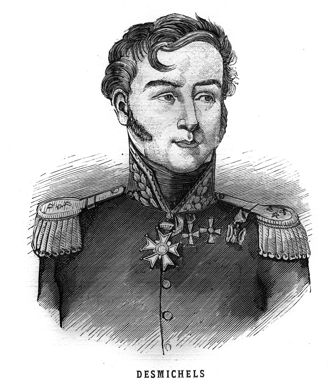 Portrét Louise Alexise Desmichelse, francouzského generála (1779-1845). Rytina v „Les Illustrations De L