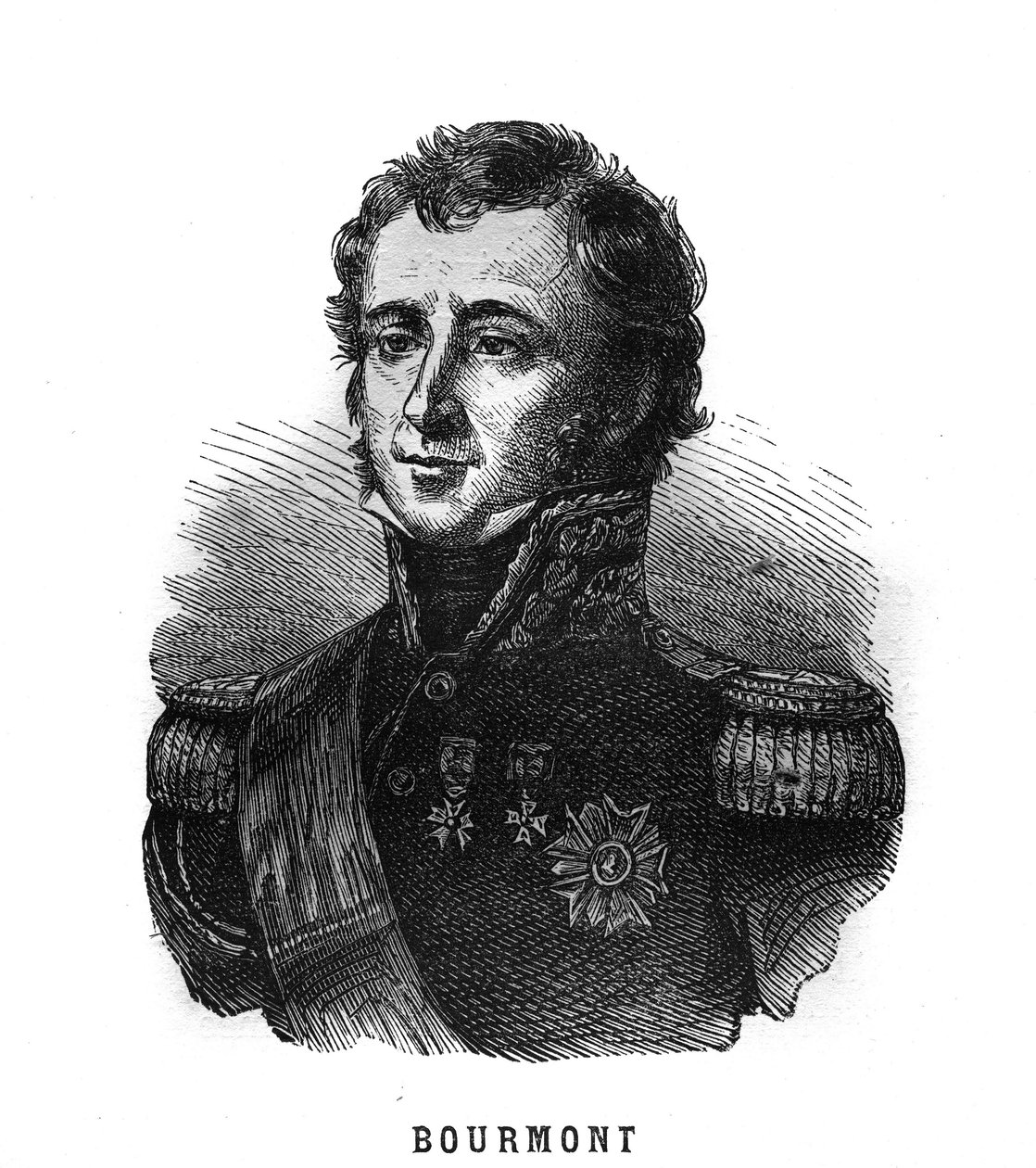 Portrét Louise Augusta Victora de Ghaisne de Bourmont (1773-1846), maršála Francie. Rytina v „Les Illustrations De L